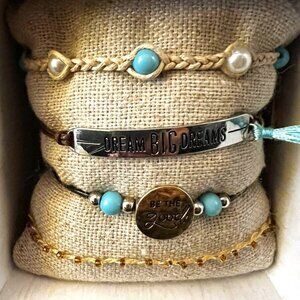Hello Happy 4 Piece Silver & Turquoise Bracelets Set
